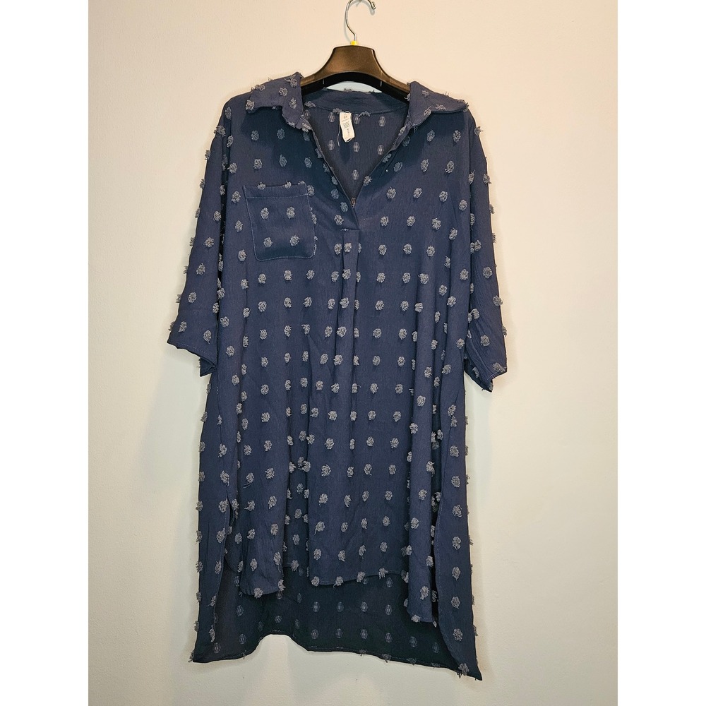 B by Bloom Navy Blue Eyelash Tuft Textured Tunic Swim Cover up Top XL